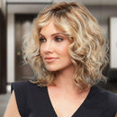 Fashion Women Short Blonde Curly Wigs Side Part Wavy Hair Shoulder Length Casual