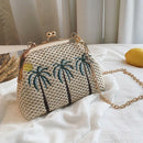 Straw Beach Woven Embroidered Clutch Women Bag Chain Shell Frame Small Hand