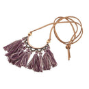 Round Fringed Tassel Pendant Long Leather Rope Chain Necklace for Women Swe