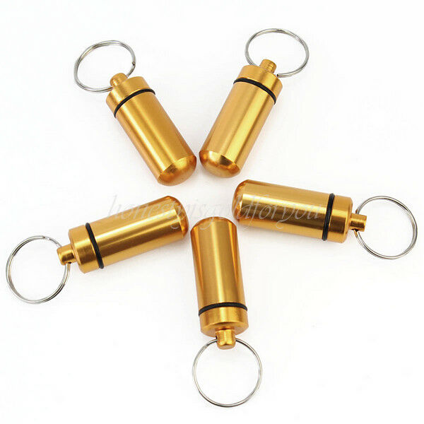 5xAluminum Waterproof Pill Capsule Box Bottle Case Holder Keychain