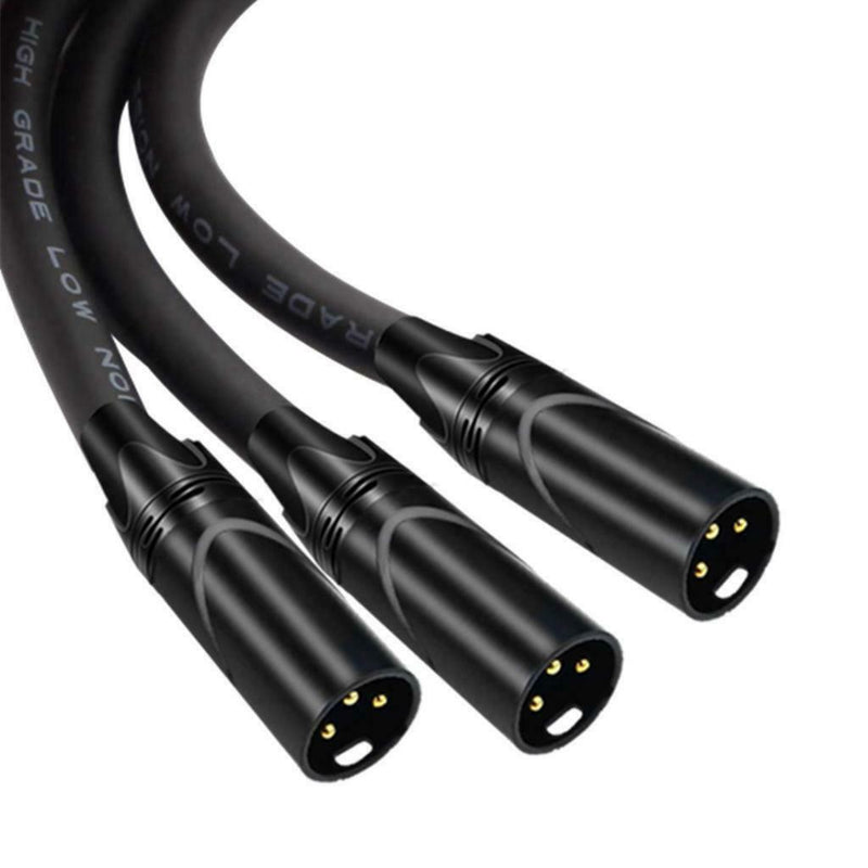 3Pin XLR Male Jack To Dual 2 Male Plug Y Splitter Adaptor Audio Cable Black