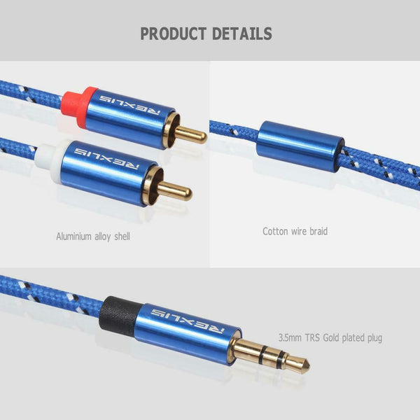 3.5mm Male to 2 RCA Male Aux Audio Cable for Amplifier Phone Edifer (0.5m) A#S