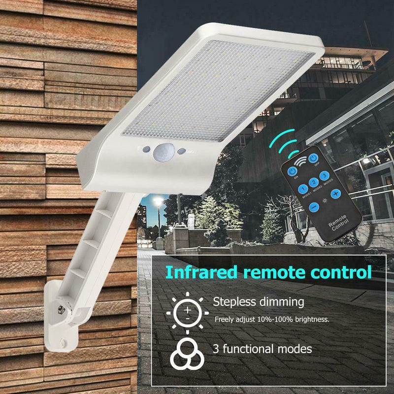 56LED Solar Motion Sensor Wall Light Remote Control Street Lamp (White) A