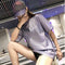 Fashion Women Bling Solid Short Sleeve Loose T-Shirts Long Tops (Purple L)
