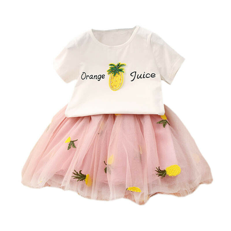 Cute Baby Girls Clothes Sets Summer Short Sleeve Pineapple Print T Shirts A D8R9