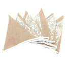 Linen Burlap Fabric Bunting Banner Lace Flowers Flag Pennant Banner Wedding