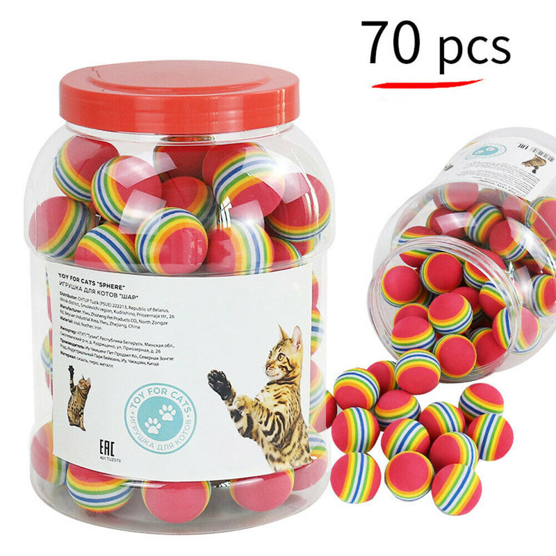 70pcs 3cm Interactive Pet Chewing Toys Cat Training Rainbow Striped Ball A