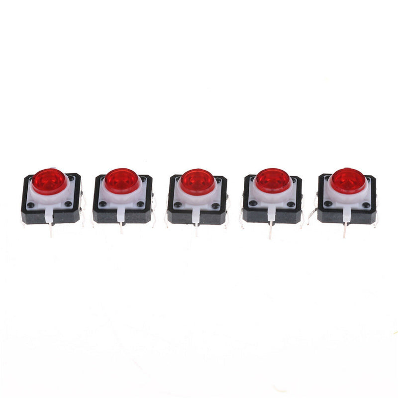 5pcs 12*12*7.3 Red Tactile Push Button Switch Momentary Tact LED  B Kw