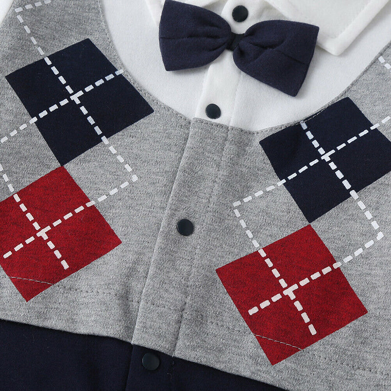 Cute Faux Two Piece Autumn Baby Romper Boys Cute Bow Tie Playsuit (18-24M) A