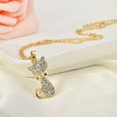 Girls Lovely Cute Crystal Cat Pendant Chain Necklace Animal Jewelry