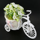 Nostalgic Bicycle Artificial Flower Decor Plant Stand (White+green)