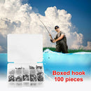 100pcs/box Steel Fishhooks Black Flattened Fishing Hooks Set with Barbed