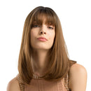 16inch Light Brown Curly Synthetic Wig with Flat Bangs  Resistant Women