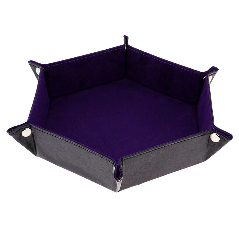 Dice PU Leather Folding Hexagon Tray Velvet for RPG DnD Dice Game Storage A