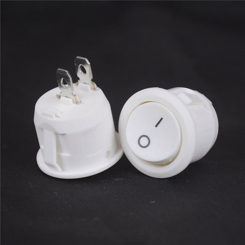 5X Mini Round White 2 Pin Terminal SPST ON-OFF Rocker Switch Snap-in 20mm"123 Bj
