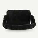 Women Plush Messenger Bag Big Capacity Fluffy Shoulder Handbags (Black)