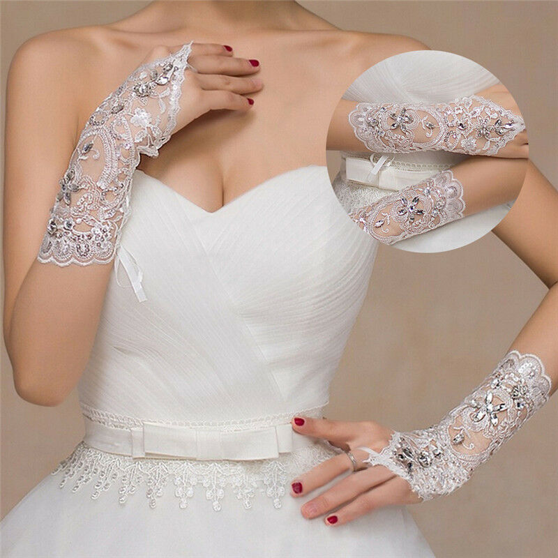Bride White Gloves Beads Embroidery Beaded Short Wedding Dress Bridal Gloves Gw