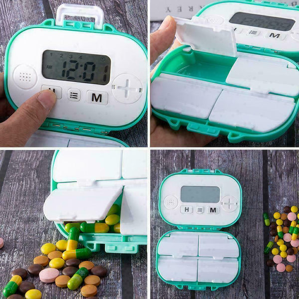 4 Grids Plastic Medicine Storage With Alarm Reminder Sorter Box D6Z6 Organ J0A7