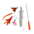 Pet Telescopic Feather Teaser Wand Rod Cat Toys w/Replacement Head (Orange) A