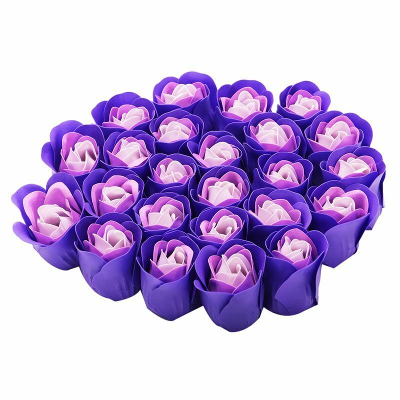 Lovely 24 Pcs Red Scented Bath Soap Rose Petal in Heart Box (Purple) U1M1