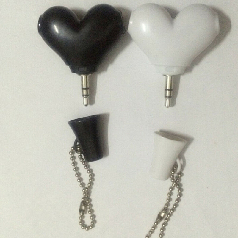 1Pc mini cute heart-shaped 3.5mm double jack adapter to earphone connector A JR