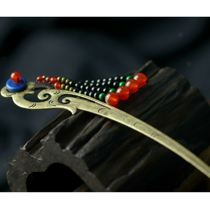 Wedding Retro Hair Clasp Hairpin Chinese Tassel Beads Slide Metal Hair Stick