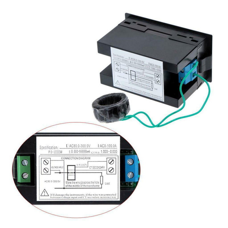 Amp Volt Power Meter Digital LED Multimeter AC 80-300V 0-100A Test Meter &CT