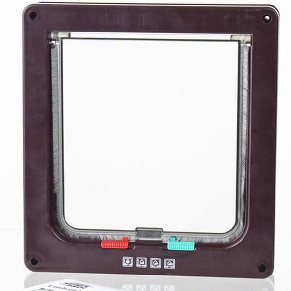 4 Way Lockable Dogs Cat Security Flap Door Kitten Puppy Pets Gate (Brown L) A#S