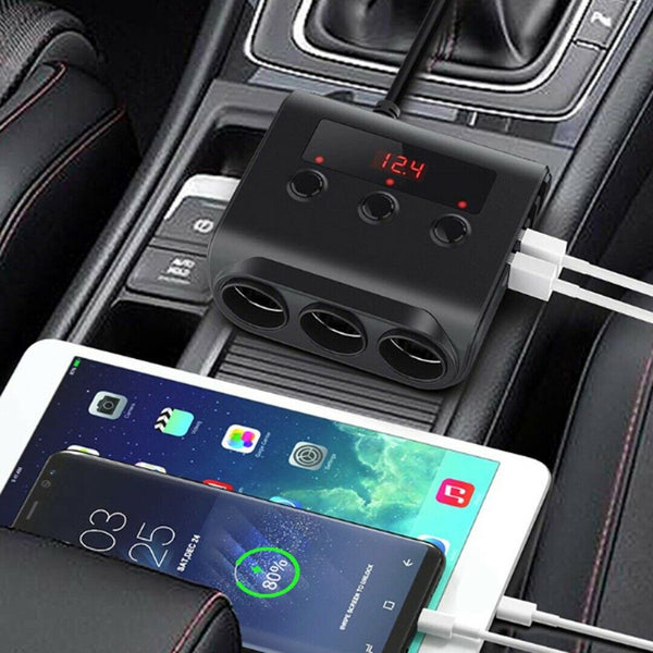 100W 12V 3-Way 4 USB Car Cigarette Lighter Socket Splitter Charger Power Adapter