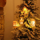 Wooden house, Christmas decorations light, small hotel bar Christmas tree w