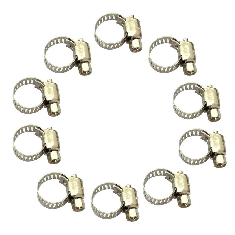 10 Pack Stainless Steel Adjustable 10-16mm Size Range Worm Gear Hose Clamp Fuel