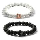 Women Men Couples Bangles Volcanic Stone Party Stone Beads Trendy Alloy