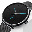 Men Round Dial Bracelet Quartz Watches Strap Waterproof Wristwatch (Blue)