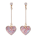 Women Crystal Pink Heart Long Drop Dangle Earrings Ear Studs Jewelry Gift