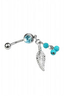 Fashion Crystal Leaf Turquoise Dangle Navel Belly Button Bar Barbell Ring boF9X9