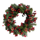 Decorated Artificial Christmas Wreath Green Branches with Pine Cones Red Be