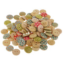 100Pcs 15mm Printed Wooden Handmade Buttons Sewing Clothing Accessories DIY