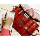 Retro Roll Leather Makeup Cosmetic Brush Pen Pencil Case Organizer Pouch BaFBES