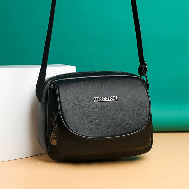 Women Washed PU Crossbody Bag Large Capacity Mother Zipper Shoulder Pouch