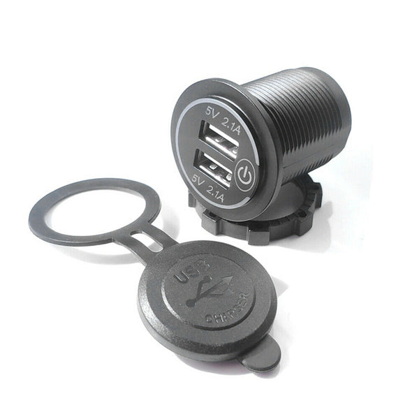 Car Motorcycle 4.2A Dual USB Charger Socket with Touch Switch + Power Cord