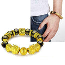 Feng Shui Black Bead Alloy Wealth Bracelet with Golden Pixiu Charms Jewelry U2Z0