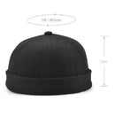 Mens Chinese Style Skullcap Sailor Cap Rolled Cuff Brimless Beanie Hat Navy
