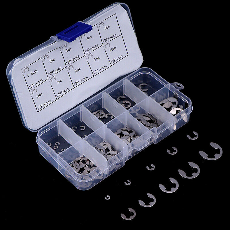 120Pcs/Box 304 Stainless Steel E-Clip Retaining Circlip Assortment Kit M1.5~ Gw