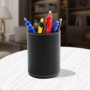 Desk Stationery PU Leather Student Pen Holder Round Gift Pencil Box Decorative