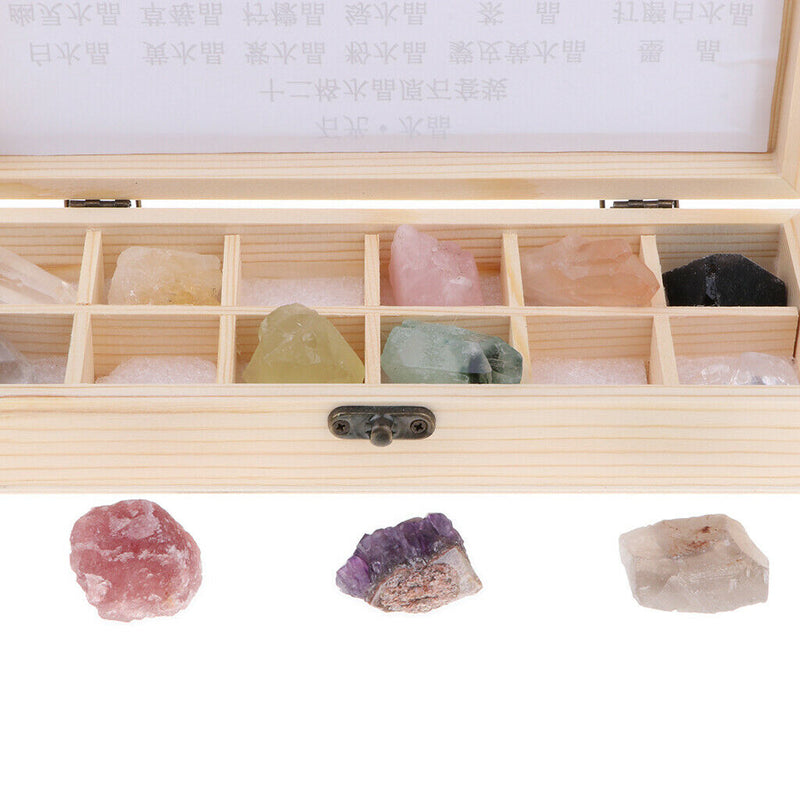 Rock and Mineral Collection 12-piece in Wooden Box, Rock Samples for Science