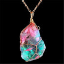Rock Chakra Jewelry Natural Crystal Necklace Irregular Rainbow Stone Pendant_AU