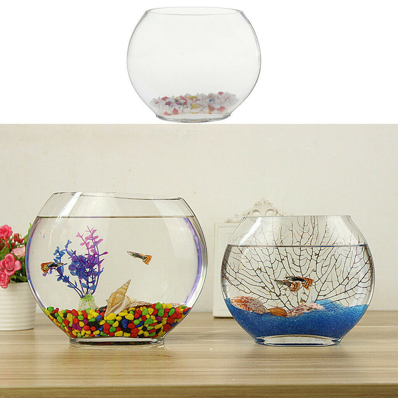 Flat Mouth Clear Mini Desktop Glass Fish Tank Aquarium Bowl Decoration 1