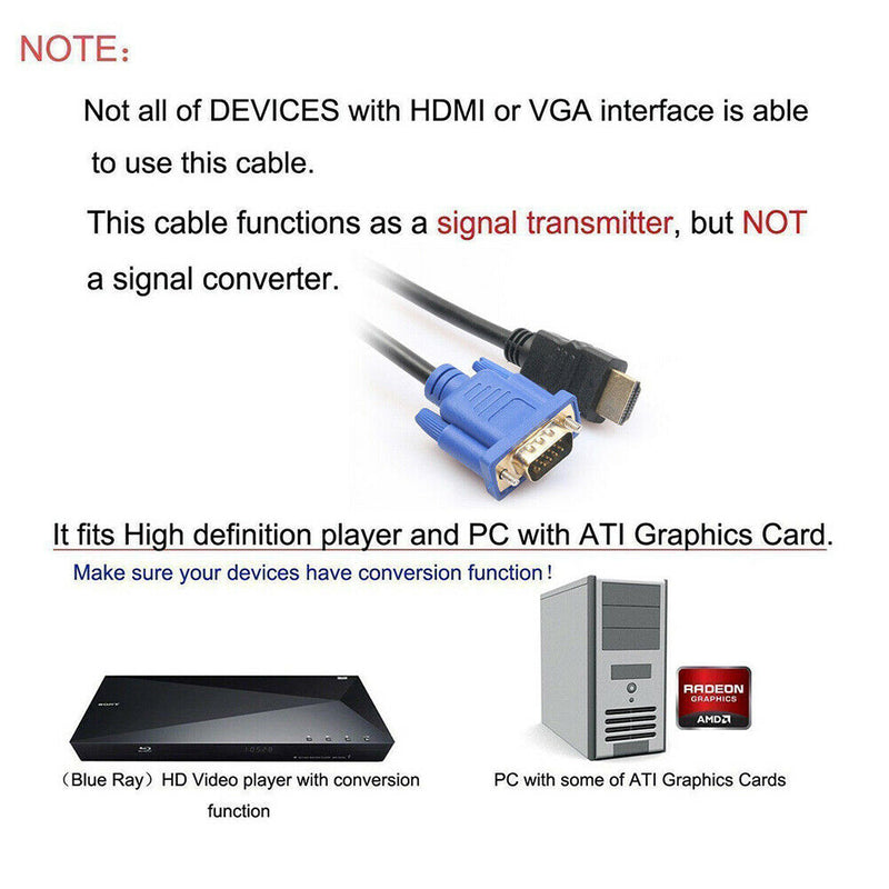 1080P Adapter Cable Mini Convert Transmission HDTV To VGA Male Support Stable HD
