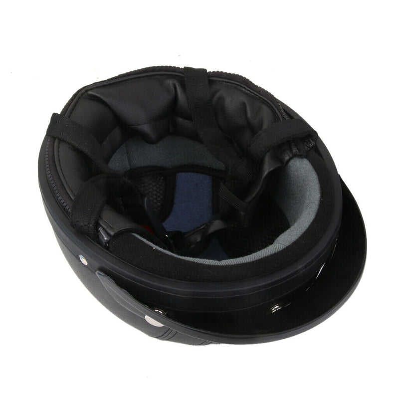 Men's Motorcycle Motorbike Open Face Helmet Visor with Goggles Plain Black Matt