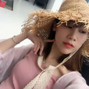 Collapsible Lace Strap Straw Hat Bow Wide Grass Female Summer Cap Beach Vis